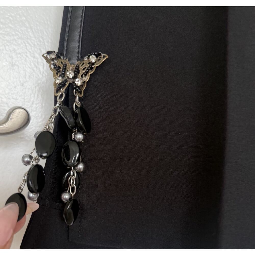 Y2k ABSOLU Confort Paris Black Butterfly Embellished Capri Pants US 8 FR 40 Chic - Picture 4 of 11